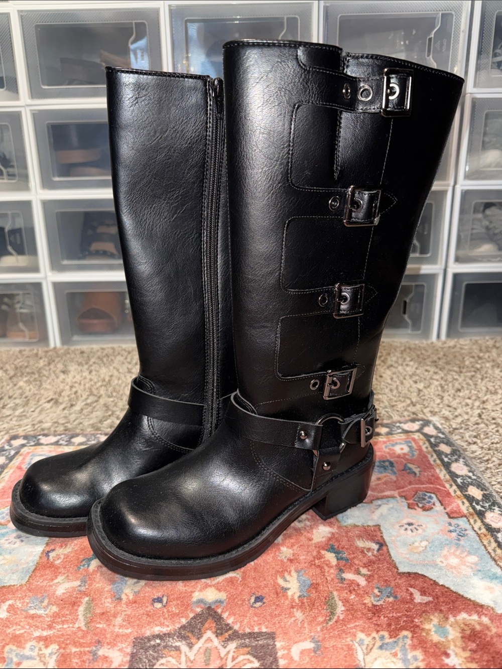 Wild Fable Black Women's Buckle Detail Knee-High Wide Calf Boots